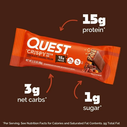Quest Crispy Hero Protein Bars, Low Carb, Keto Friendly, Chocolate Caramel Pecan, 4 Count