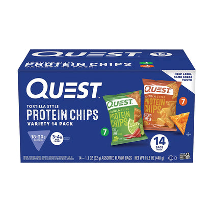 Quest Tortilla Style Protein Chips, Nacho Cheese &amp; Chili Lime, Snacks, 14 ct.