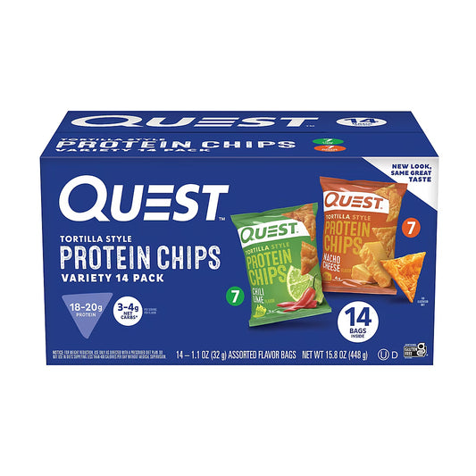 Quest Tortilla Style Protein Chips, Nacho Cheese &amp; Chili Lime, Snacks, 14 ct.