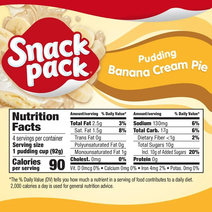 Snack Pack Banana Cream Pie Flavored Pudding, 3.25 oz Cups, 4 count