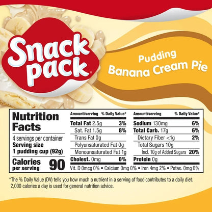 Snack Pack Banana Cream Pie Flavored Pudding, 3.25 oz Cups, 4 count