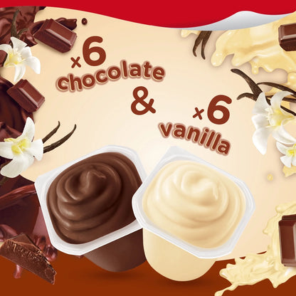 Snack Pack Chocolate Pudding and Vanilla Pudding, Pudding Cups, 12 Count Family Pack, 3.25 oz