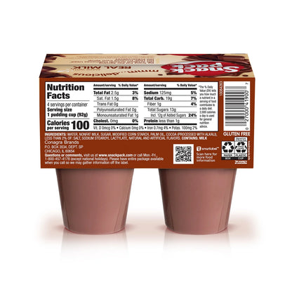 Snack Pack Chocolate Pudding, Pudding Cups, 3.25 oz,
4 Count