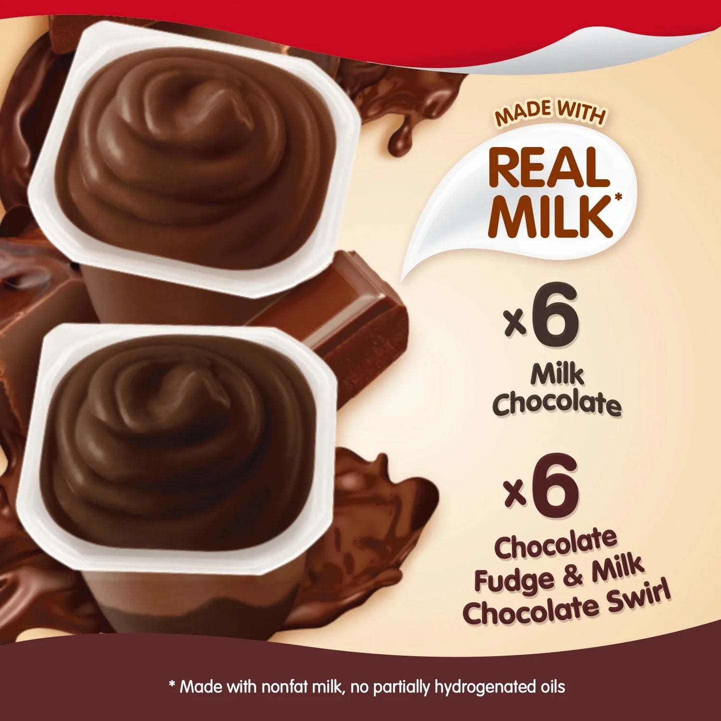 Snack Pack Milk Chocolate, Chocolate Fudge and Milk Chocolate Pudding Cups, 12 Count Family Pack, 3.25 oz