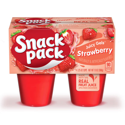 Snack Pack Strawberry Flavored Juicy Gels, Snack Cups, 3.25 oz, 4 Count