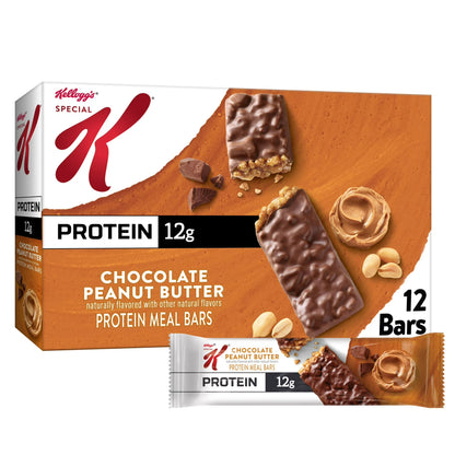 Special K Bar Chocolate Peanut Butter Chewy Protein Meal Bars, 12g Protein Snacks, 12 Bars