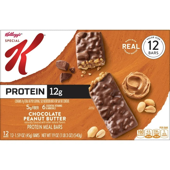 Special K Bar Chocolate Peanut Butter Chewy Protein Meal Bars, 12g Protein Snacks, 12 Bars