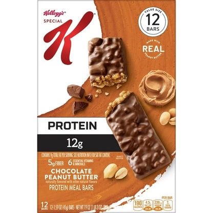 Special K Bar Chocolate Peanut Butter Chewy Protein Meal Bars, 12g Protein Snacks, 12 Bars