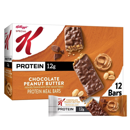 Special K Bar Chocolate Peanut Butter Chewy Protein Meal Bars, 12g Protein Snacks, 12 Count, 19 oz
