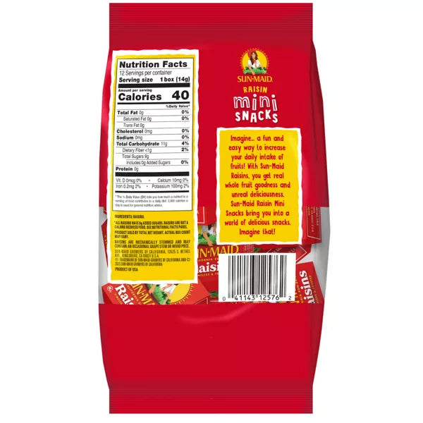 Sun-Maid California Sun-Dried Raisins Mini Snack Box,.05oz / 12ct.