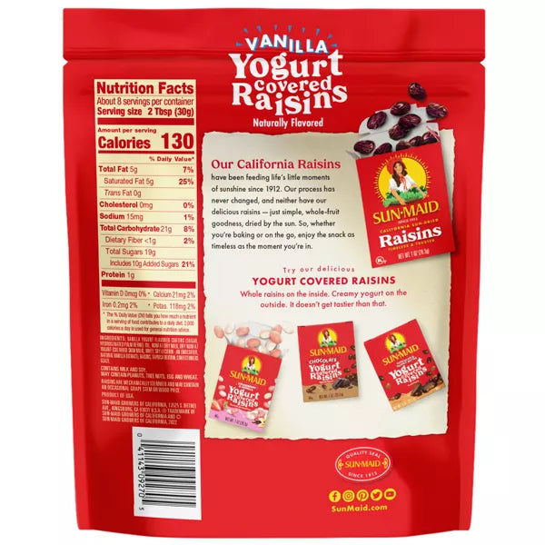 Sun-Maid Vanilla Yogurt Covered Raisins Resealable Bag, 8oz.