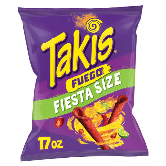 Takis Fuego Spicy Rolled Tortilla Chips Fiesta Size Bag, 17oz