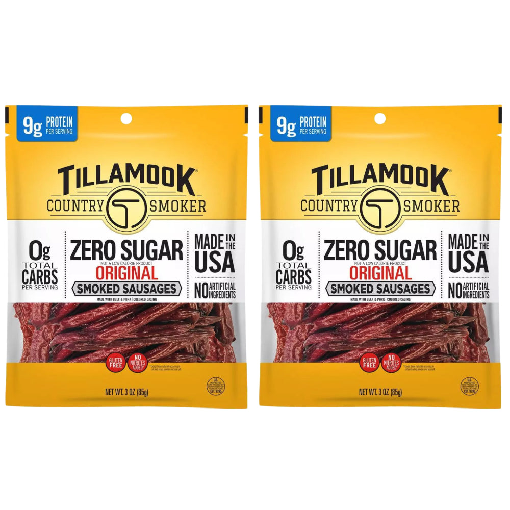 Tillamook Country Smoker Zero Sugar Original Smoked Sausages Sticks, 3oz. - 2 pack