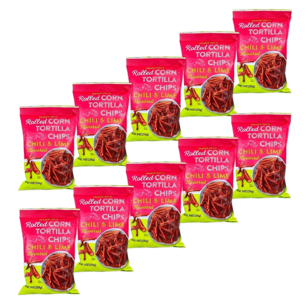Trader Joe's Chili and Lime Flavored Rolled Corn Tortilla Chips, 9 oz., Multipack 10 ct.