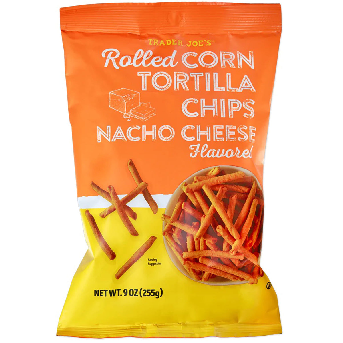 Trader Joe's Nacho Cheese Flavored Rolled Corn Tortilla Chips 9 oz