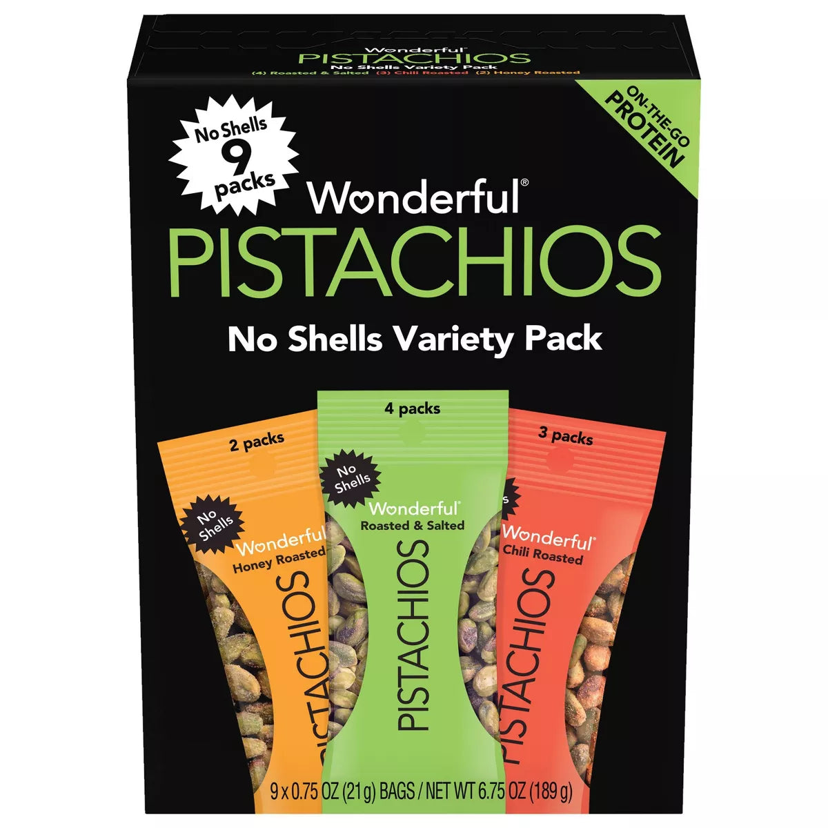 Wonderful Pistachios No Shell Variety Multipack, 0.75oz/9ct.