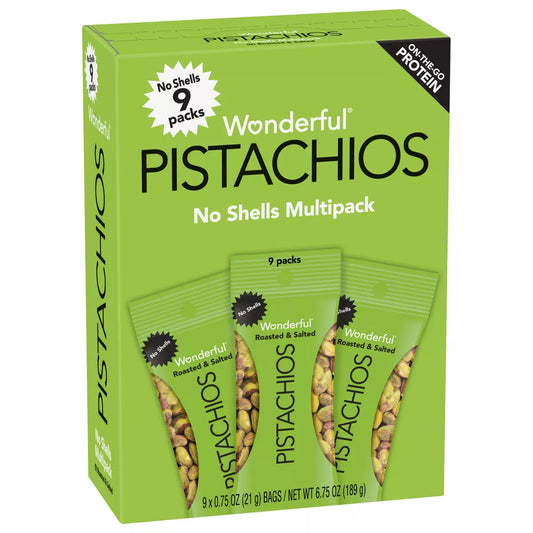Wonderful Pistachios No Shells Roasted & Salted Multipack, 6.75oz/9ct.