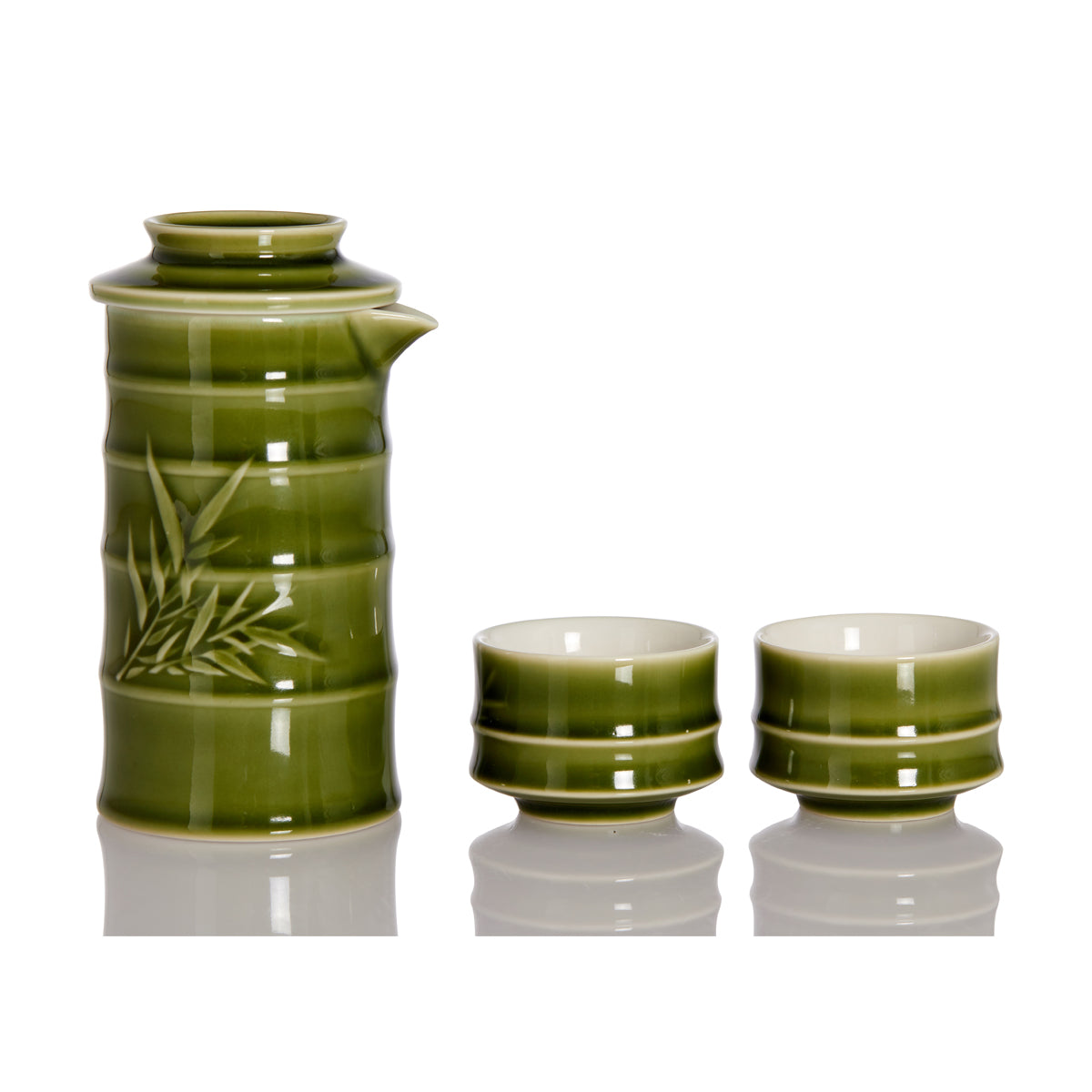 Bamboo Kung Fu Tea Set - 1 Pot with 2 Cups, Ceramics -2