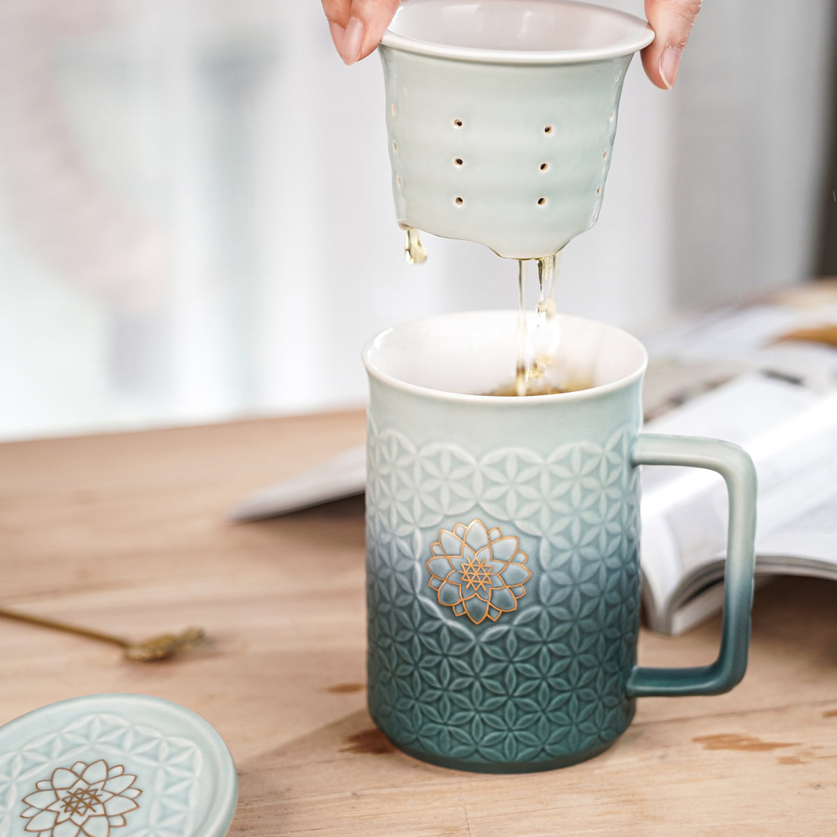 Flower of Life 3-in-1 Tea Mug with Infuser, Ceramics 15.5 oz-2