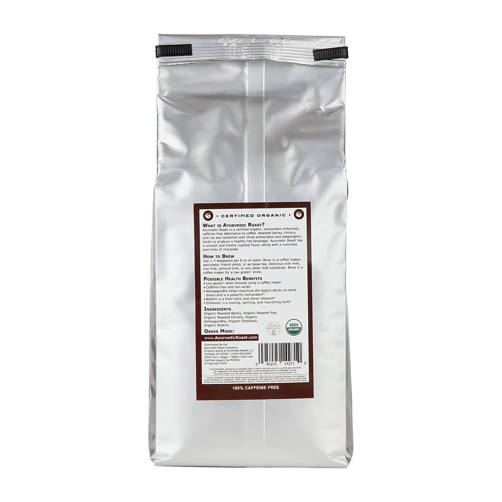 Ayurvedic Roast Unflavored - Organic Coffee Substitute, Caffeine Free Grain Coffee with Barley Chicory Ashwagandha Brahmi 4 lb. - Only Tasty Goods Inc.