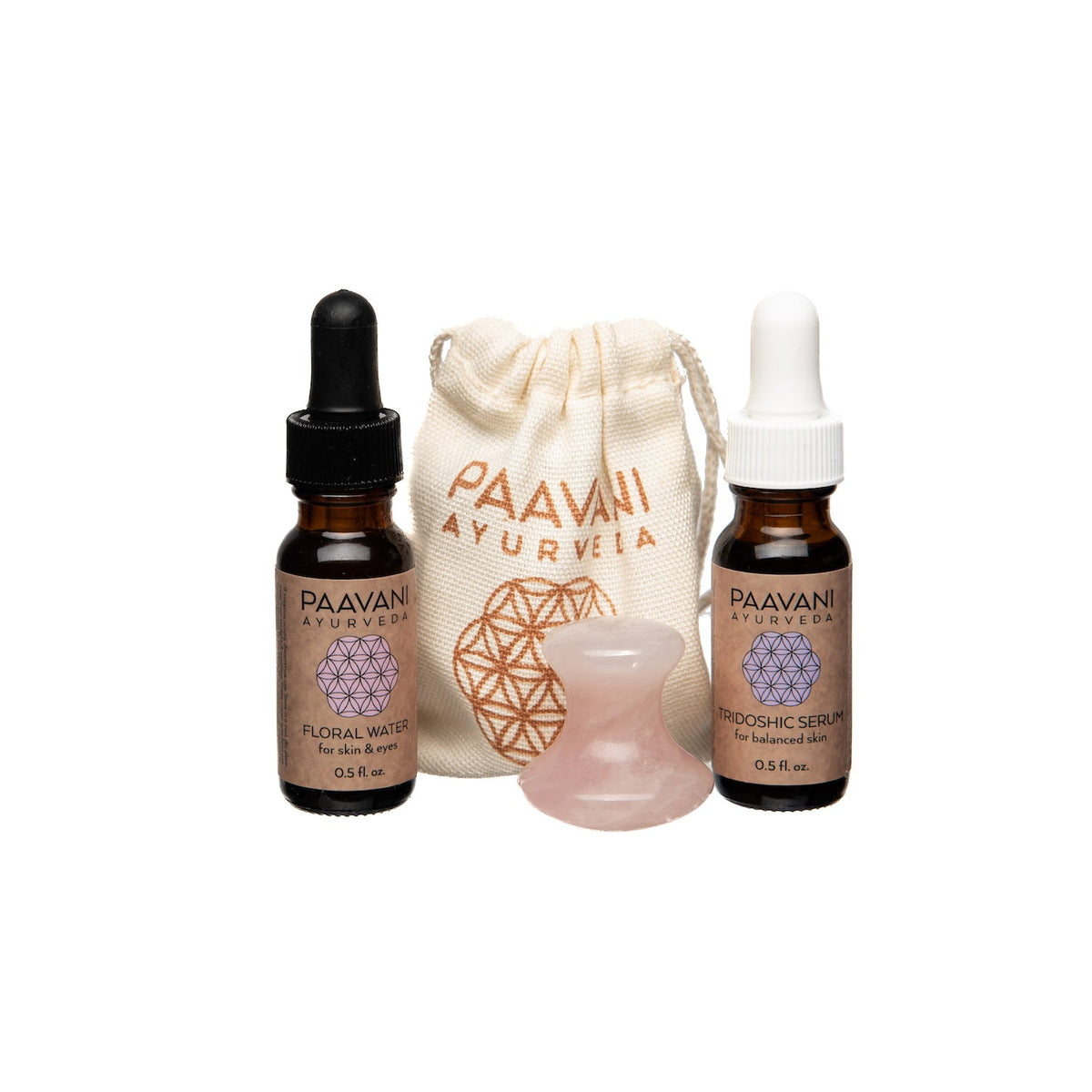 * Paavani Ayurveda - The Radiant Skin Ritual - Rose Quartz Facial Tool including Facial Serum and Floral Water, Bundle-1