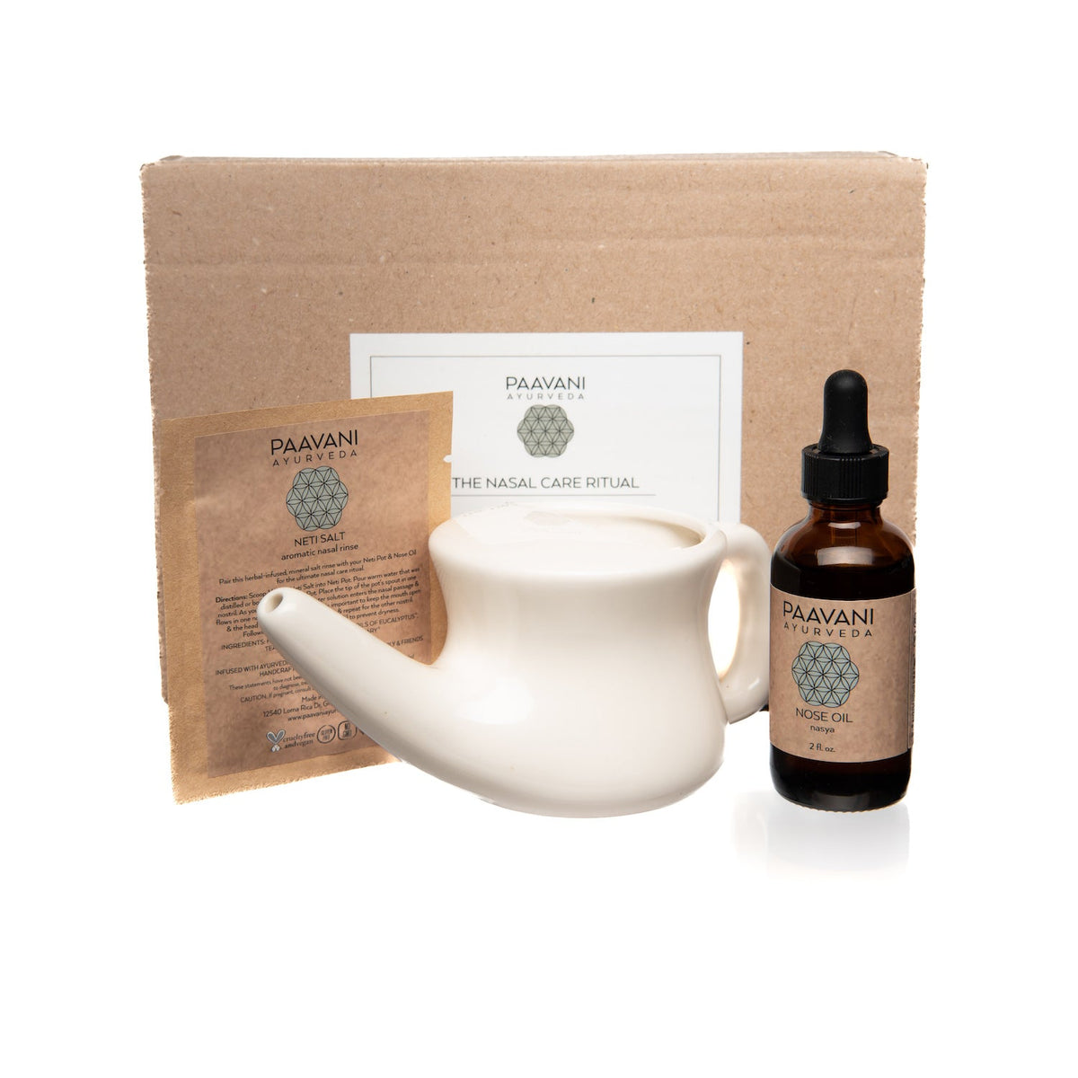 * Paavani Ayurveda - The Nasal Care Ritual including Nose Oil, Neti Pot and Aromatic Neti Salt, Neti and Nasya, Ayurvedic Practices, Bundle-1