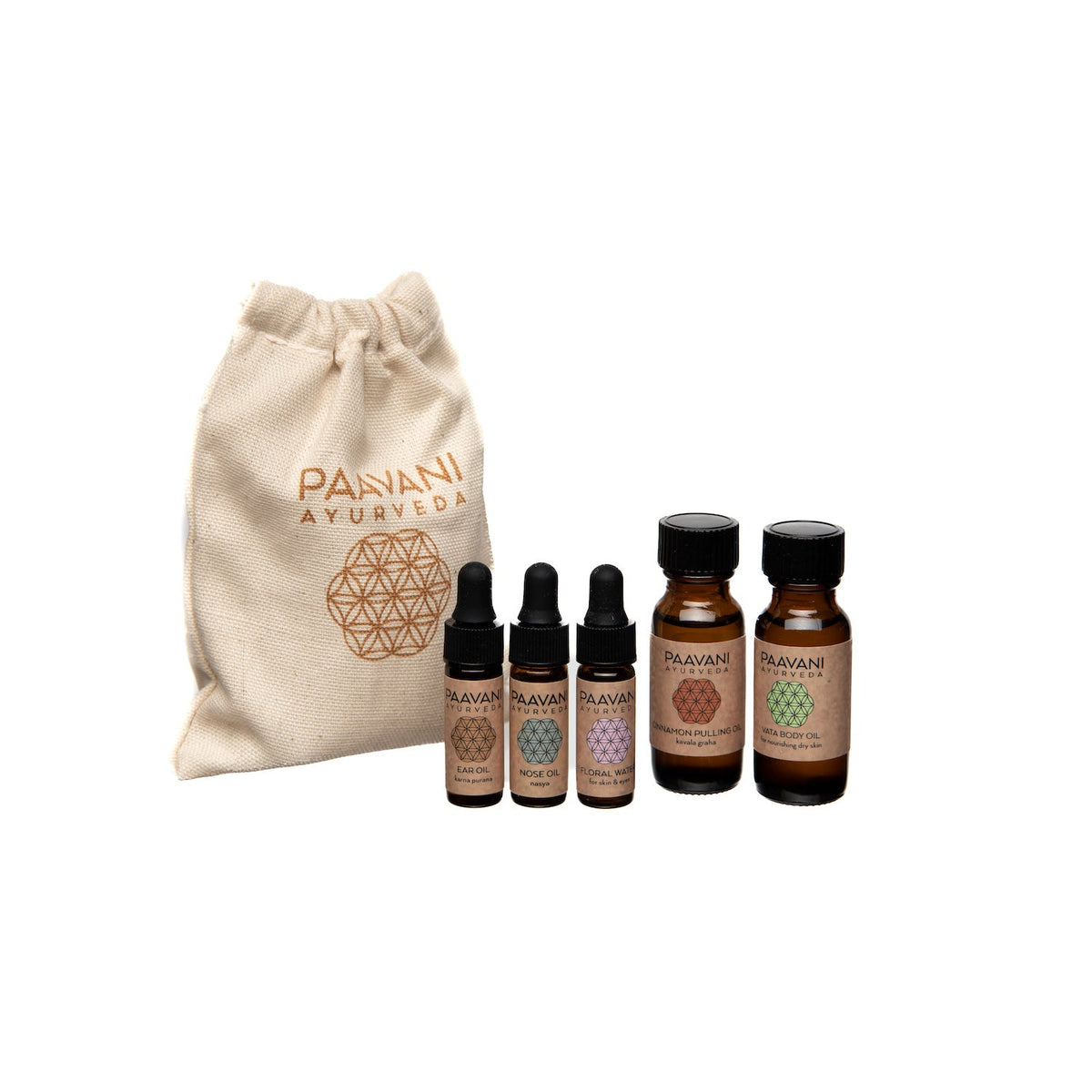 * Paavani Ayurveda - The Dinacharya Ritual including Ear Oil, Body Oil, Nose Oil, Pulling Oil and Floral Water, Ayurvedic Bundle-1