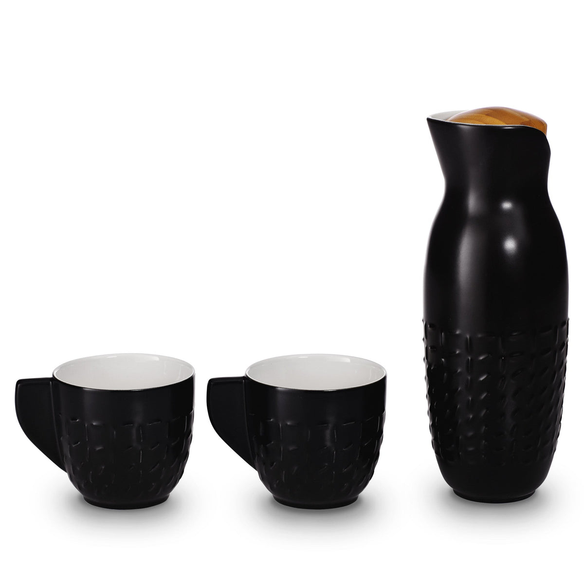 Footprint Carafe Set with Tea Cups, Carafe 31oz, Cup 10 oz, Ceramics, Bamboo-5