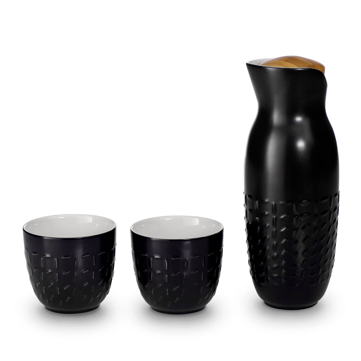 Footprint Carafe Set with Tea Cups (no Handles), Carafe 31oz, Cup 10 oz, Ceramics, Bamboo-0