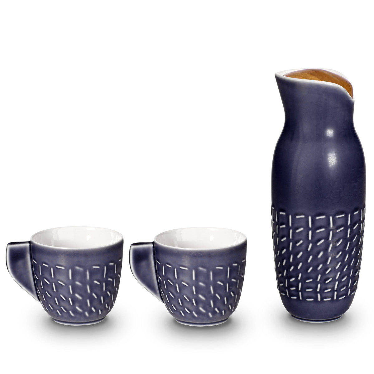 Footprint Carafe Set with Tea Cups, Carafe 31oz, Cup 10 oz, Ceramics, Bamboo-3
