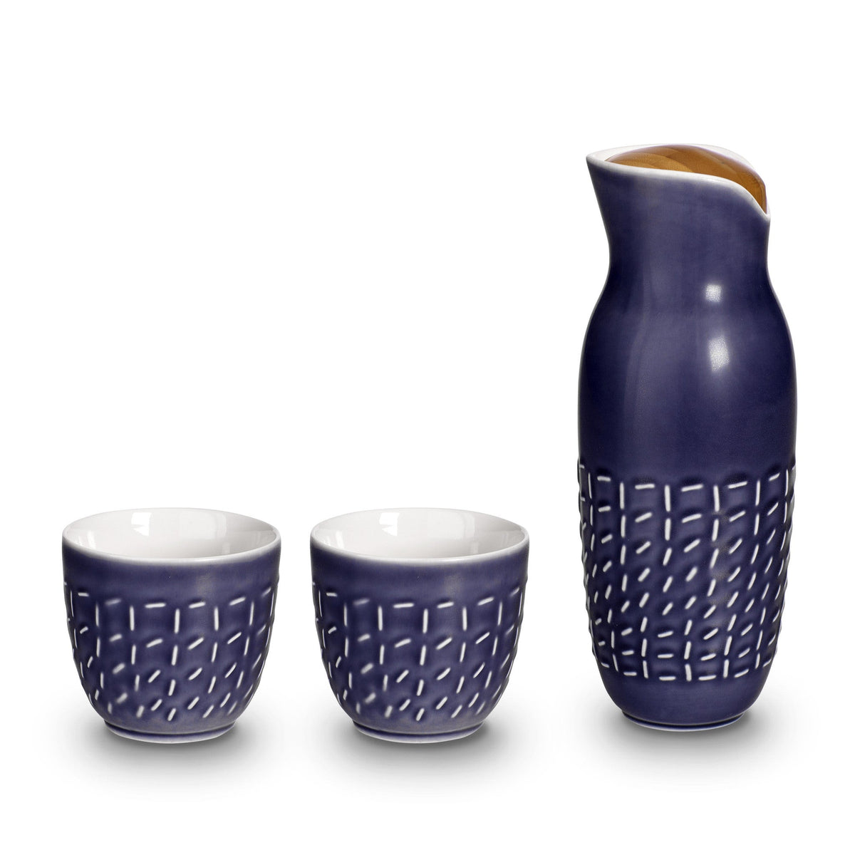 Footprint Carafe Set with Tea Cups (no Handles), Carafe 31oz, Cup 10 oz, Ceramics, Bamboo-2