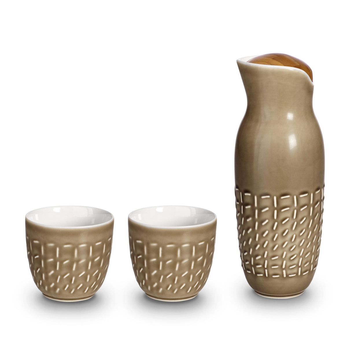 Footprint Carafe Set with Tea Cups (no Handles), Carafe 31oz, Cup 10 oz, Ceramics, Bamboo-3