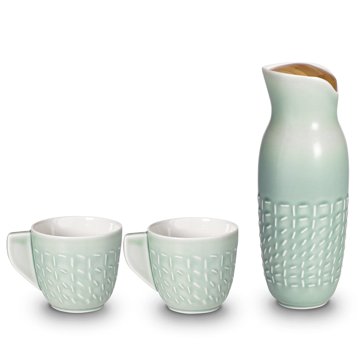 Footprint Carafe Set with Tea Cups, Carafe 31oz, Cup 10 oz, Ceramics, Bamboo-0