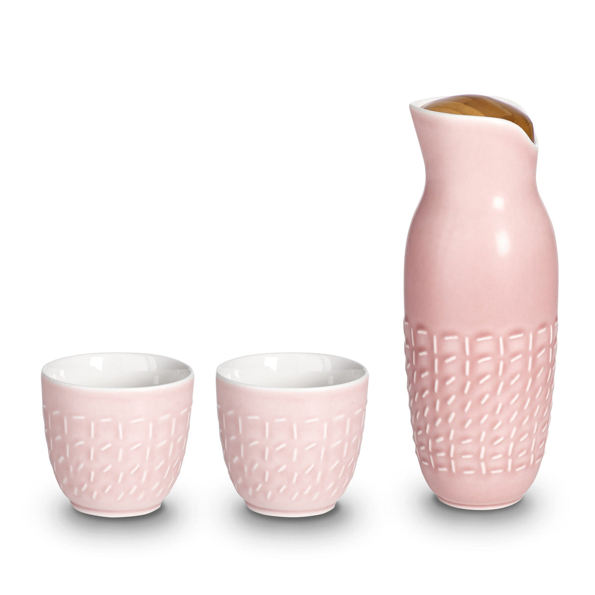 Footprint Carafe Set with Tea Cups (no Handles), Carafe 31oz, Cup 10 oz, Ceramics, Bamboo-1