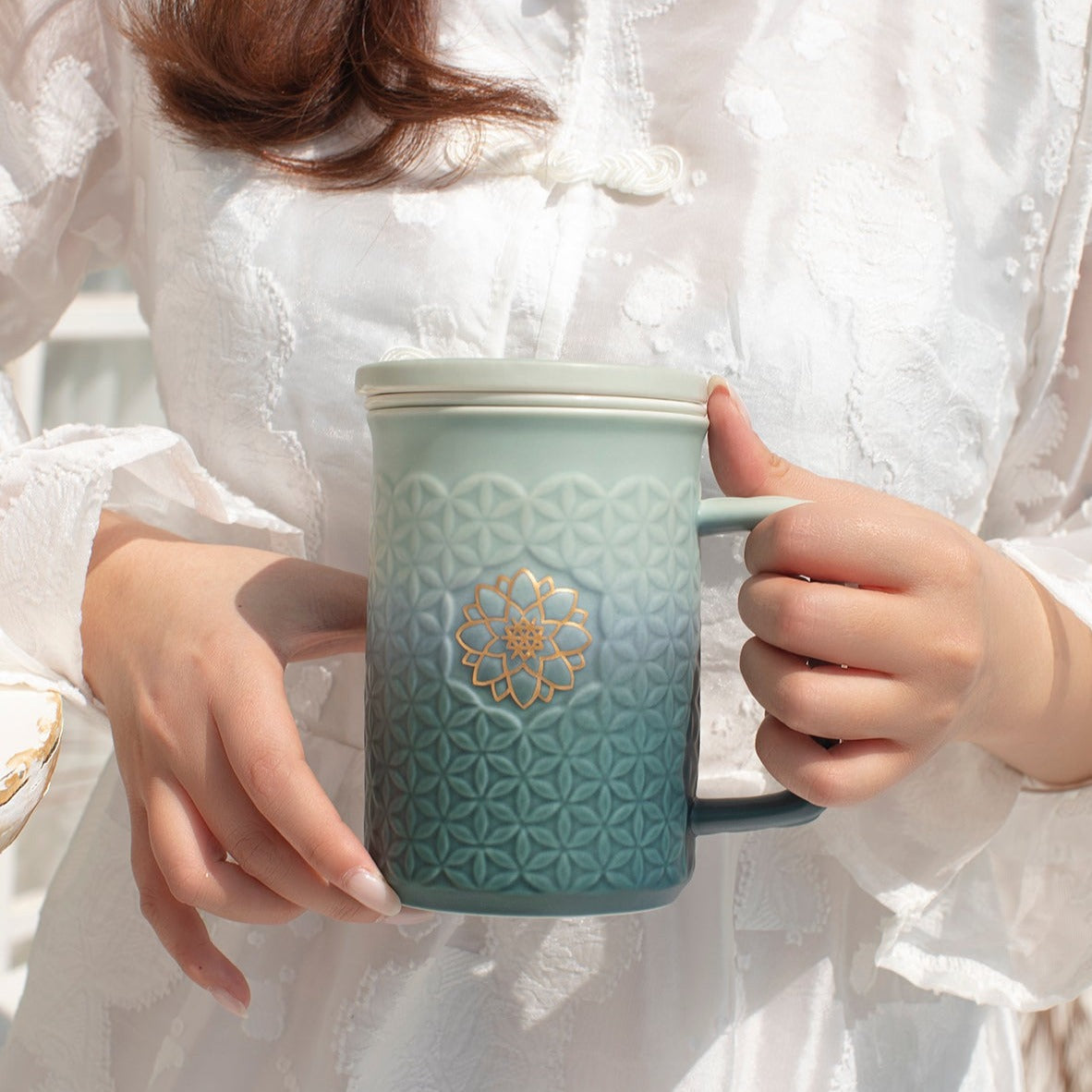 Flower of Life 3-in-1 Tea Mug with Infuser, Ceramics 15.5 oz-3