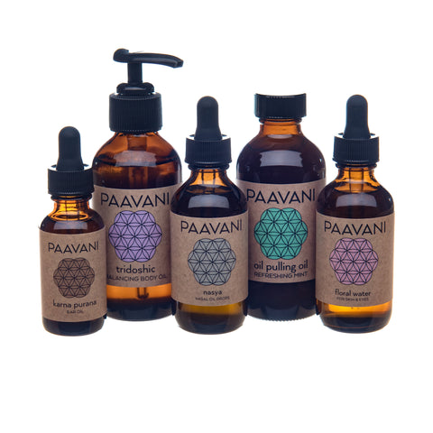 * Paavani Ayurveda - The Dinacharya Ritual including Ear Oil, Body Oil, Nose Oil, Pulling Oil and Floral Water, Ayurvedic Bundle-0