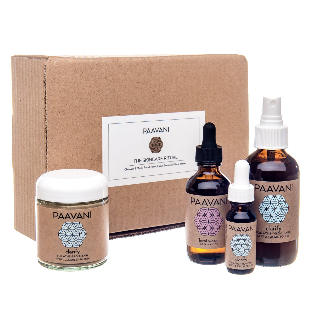 * Paavani Ayurveda - The Clarify Skincare Ritual including Clarify Cleanser & Mask, Clarify Toner, Clarify Serum and Floral Water, Ayurvedic Bundle-1