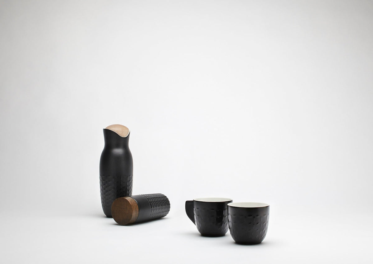 Footprint Carafe Set with Tea Cups, Carafe 31oz, Cup 10 oz, Ceramics, Bamboo-7