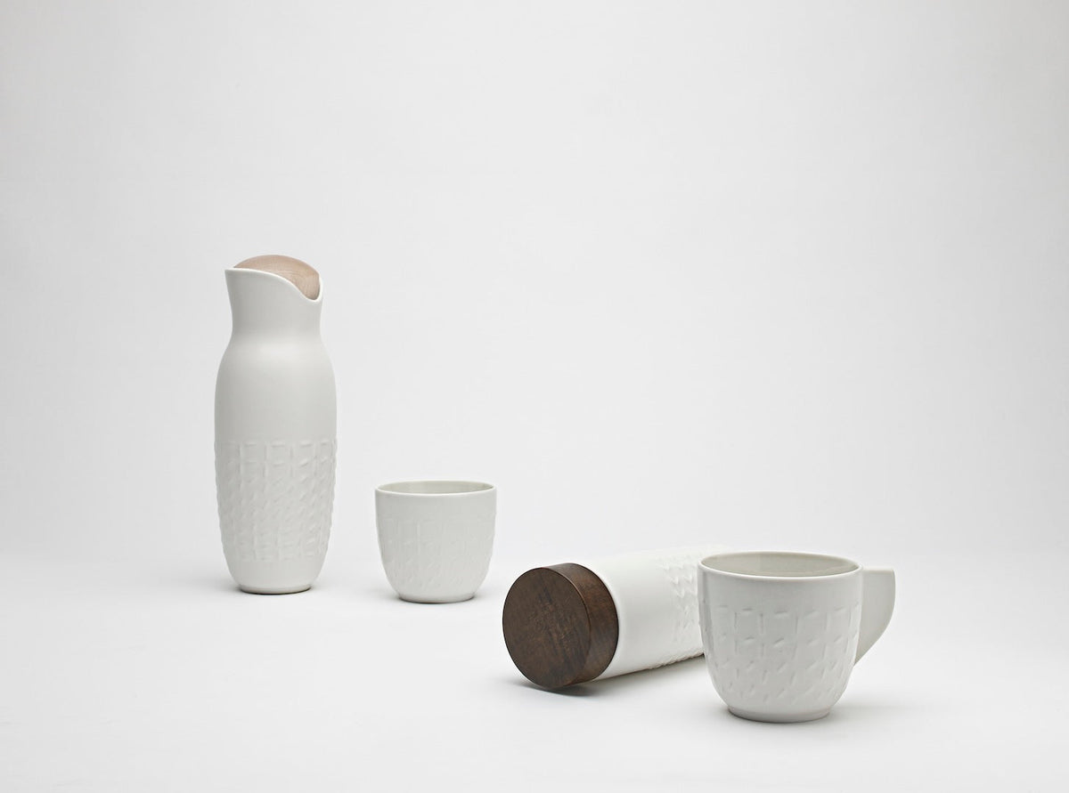 Footprint Carafe Set with Tea Cups (no Handles), Carafe 31oz, Cup 10 oz, Ceramics, Bamboo-8